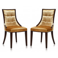 Manhattan Comfort DC008-AG Fifth Avenue Antique Gold and Walnut Velvet Dining Chair (Set of Two)